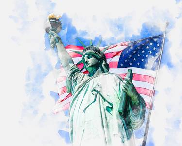 Statue of Liberty with American flag thumb