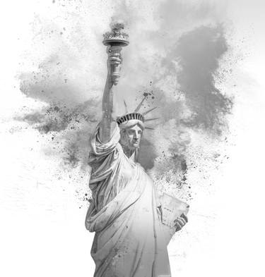 Statue of Liberty with paint powder explosion in black and white thumb