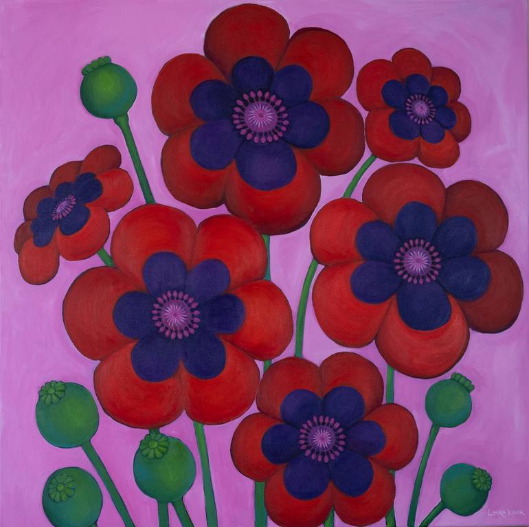 Original Floral Painting by Laura Keer  Pop Art Art on Canvas  Pop Poppy