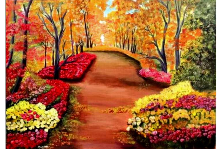 Original Realism Garden Painting by Md Atikur Rahman