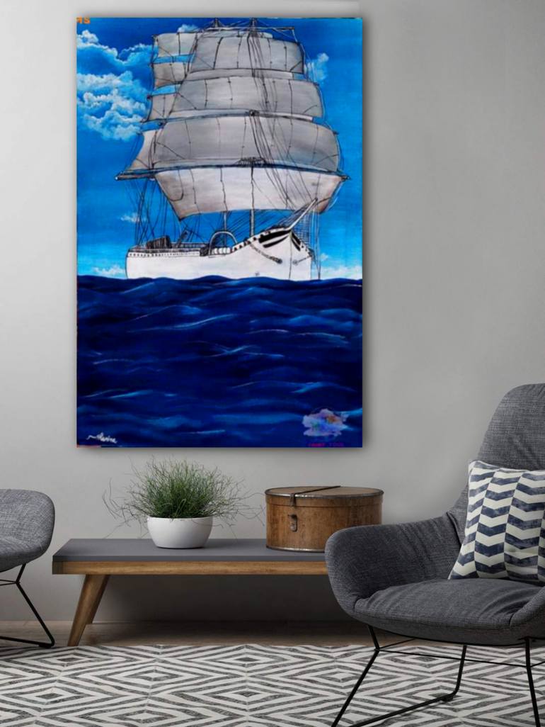 Original Geometric Seascape Painting by Md Atikur Rahman