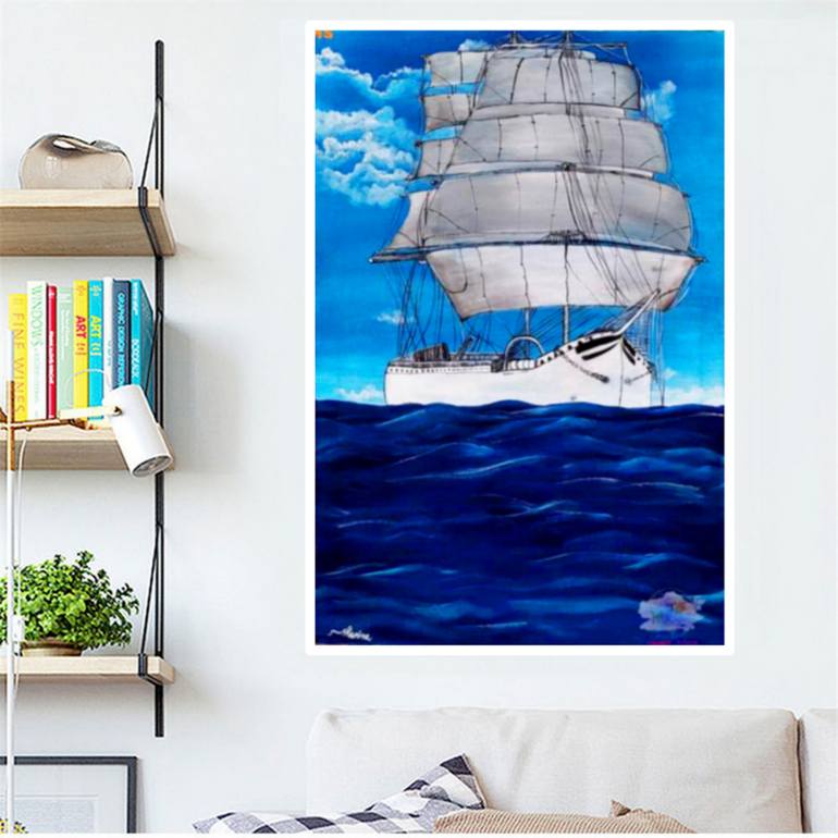 Original Geometric Seascape Painting by Md Atikur Rahman