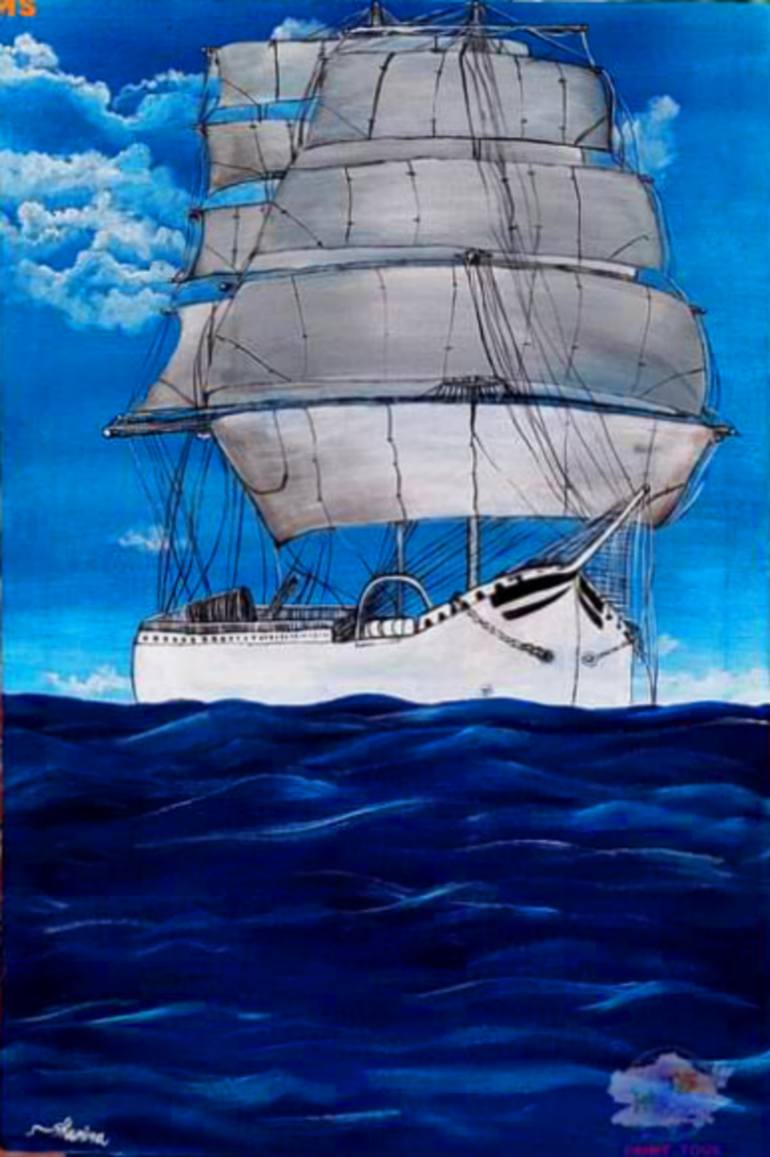 Original Geometric Seascape Painting by Md Atikur Rahman