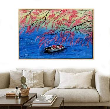 Beautiful spring season painting, landscape scenery painting thumb