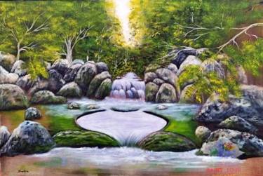 Original realistic natural Fountain painting 100/80cm thumb