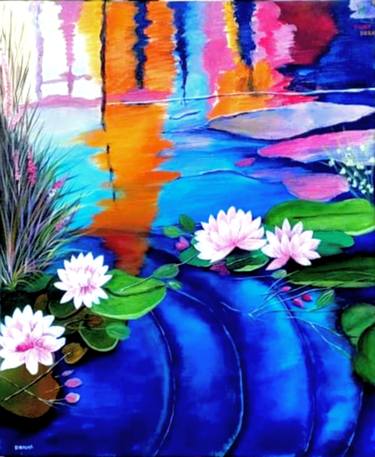 Water lily canvas painting for home decor,80×48cm thumb