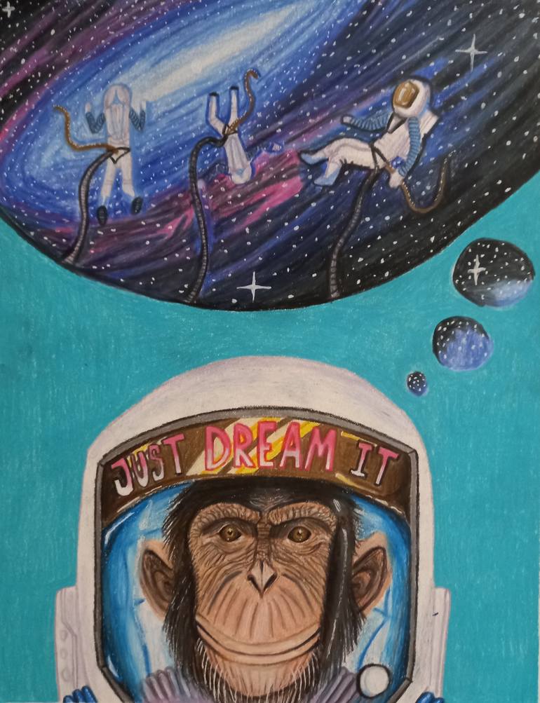 Space monkey Drawing by Daniel Aros | Saatchi Art