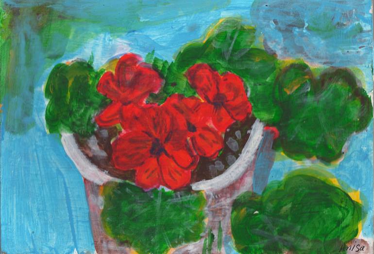 red geranium acril painting - Print