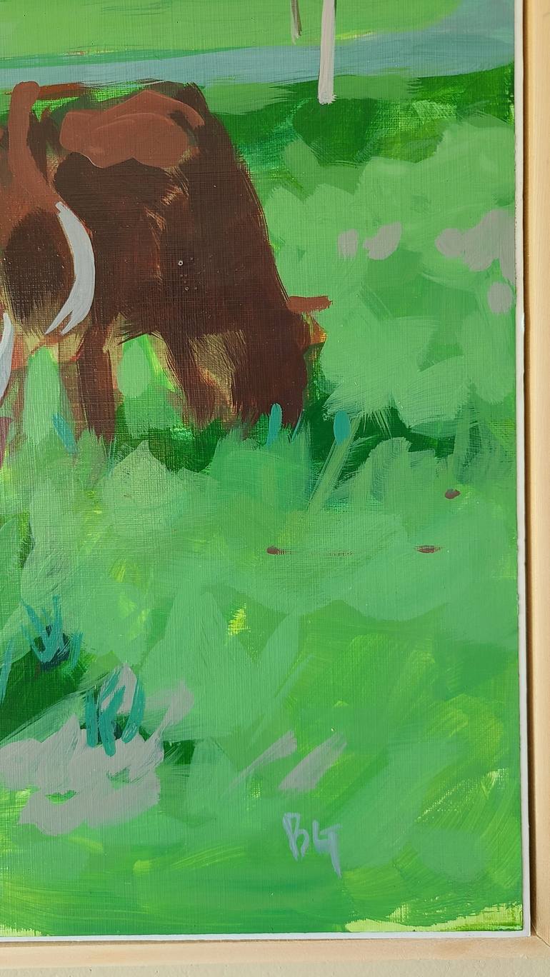 Original Fine Art Cows Painting by bg lee