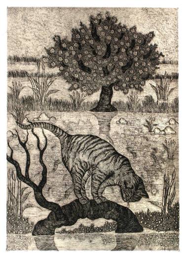 Original Figurative Cats Printmaking by isabella collodi