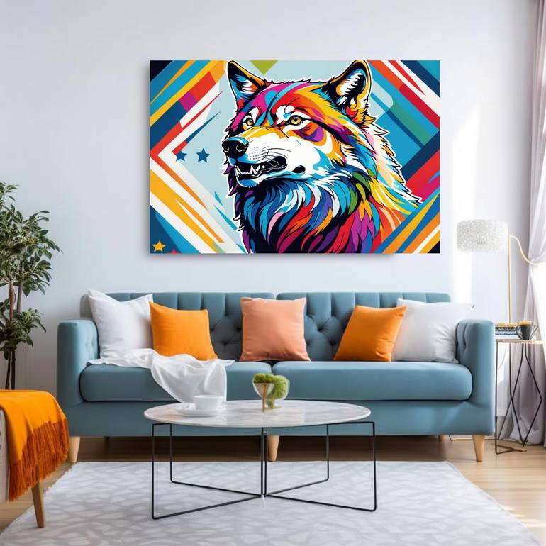 Vibrant Wolf Spirit Painting by Elina Kharitonova | Saatchi Art