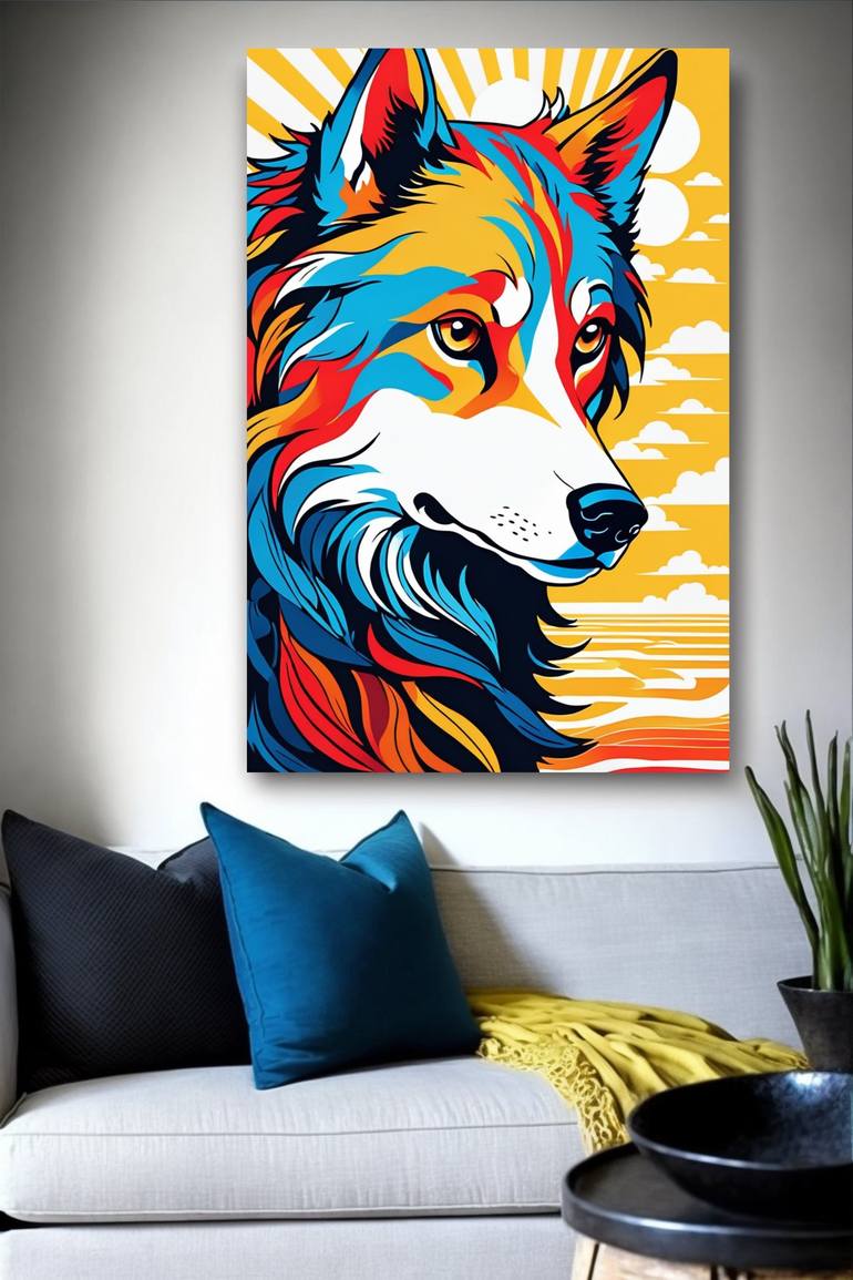 Vibrant Wilderness: A Colorful Wolf in a Radiant Realm Painting by ...