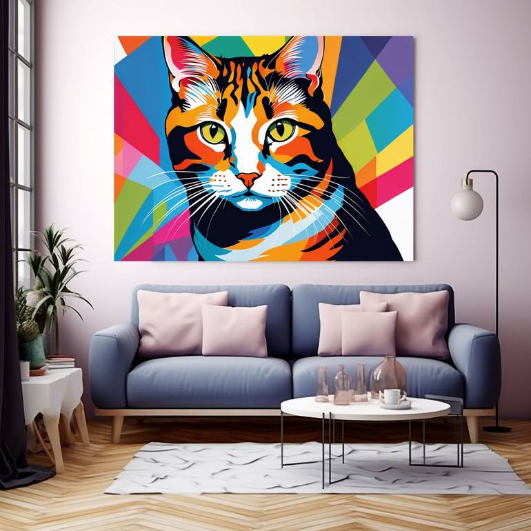 Vibrant Feline Kaleidoscope Painting by Elina Kharitonova | Saatchi Art