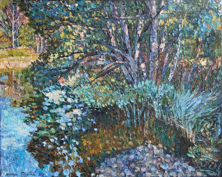 Original Landscape Painting by Nadezda Stupina | Impressionism Art on Canvas | In the shade of the tree