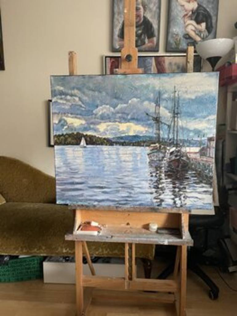 Original Impressionism Boat Painting by Nadezda Stupina