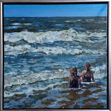 Triptych " Blåvand" Girls and sea thumb