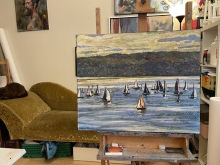 Original Impressionism Boat Painting by Nadezda Stupina