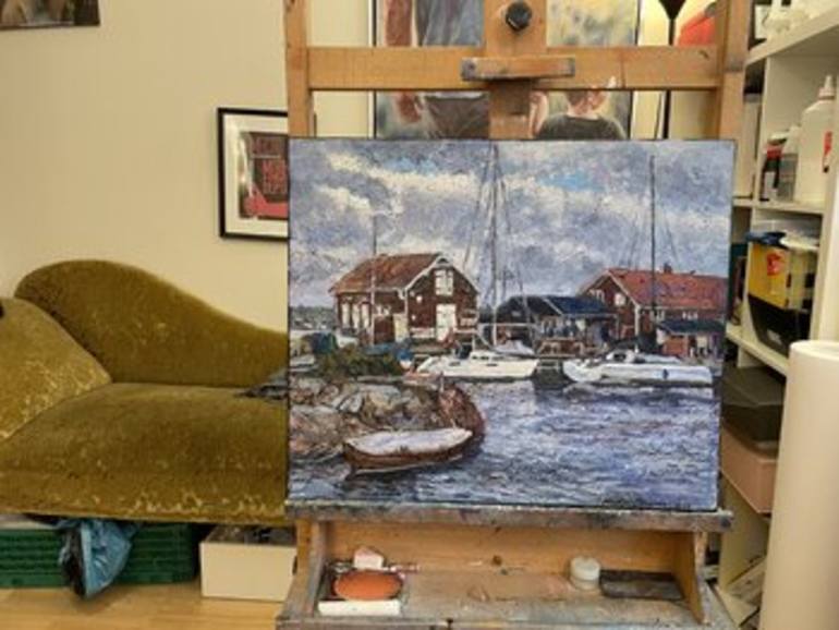 Original Impressionism Boat Painting by Nadezda Stupina