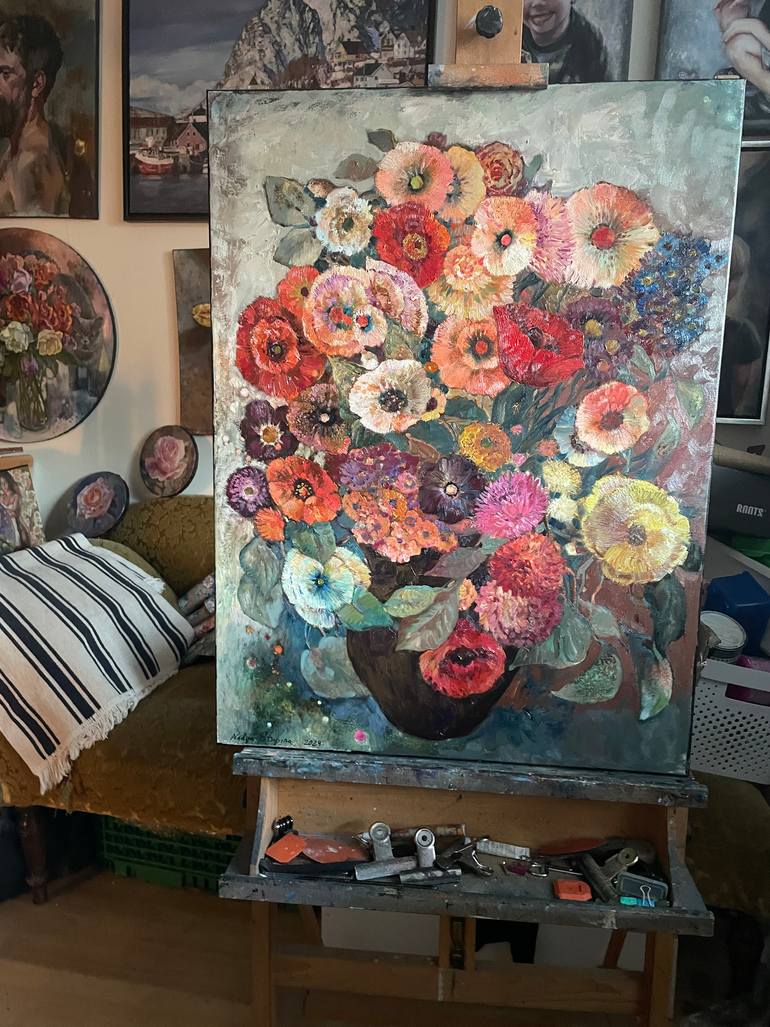 Original Fauvism Floral Painting by Nadezda Stupina