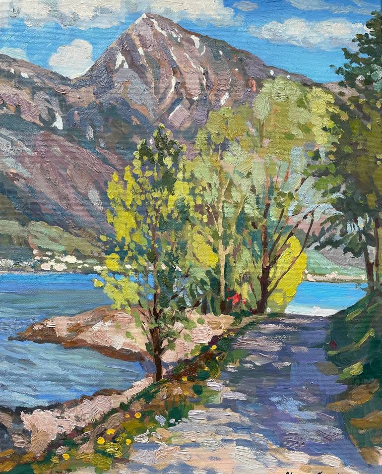 Original Landscape Painting by Nadezda Stupina | Impressionism Art on Canvas | Walk along the lake