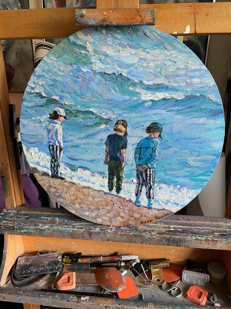 Original Impressionism Children Painting by Nadezda Stupina