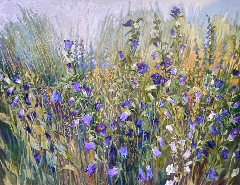 Original Floral Painting by Nadezda Stupina  Impressionism Art on Canvas  Bellflowers time