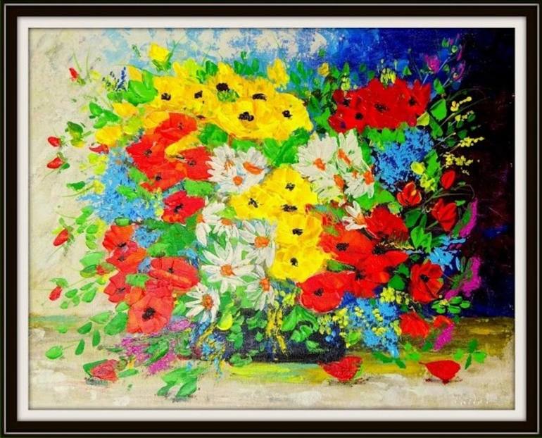Original Abstract Floral Painting by RACHEL A