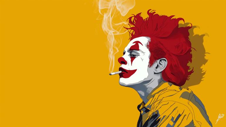 Ronald McDonald Smoking a Cigarette Painting by King Felix | Saatchi Art