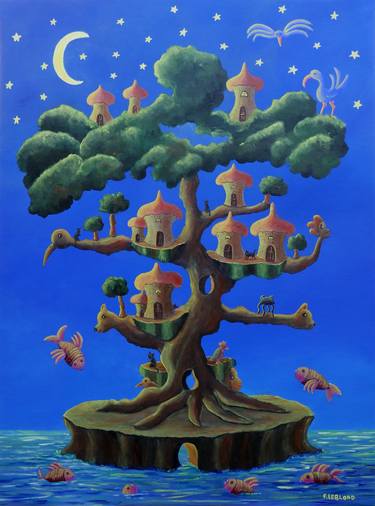 Original Surrealism Tree Paintings by Françoise Leblond