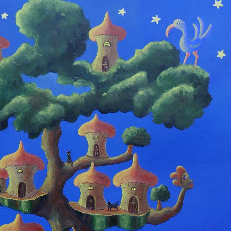 Original Surrealism Tree Painting by Françoise Leblond