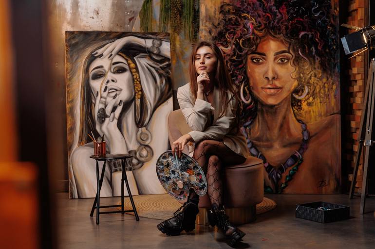 Original Abstract Women Painting by Cornelia Dudca