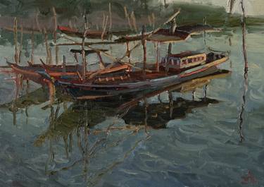 Original Fine Art Boat Paintings by Yulia Sushkova