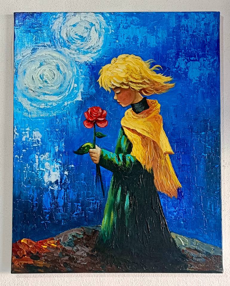 Original People Painting by C F | Contemporary Art on Canvas | THE ROSE AND THE LITTLE PRINCE