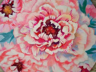 Pink Peony Flowers Original Acrylic Painting Canvas Wall Art thumb