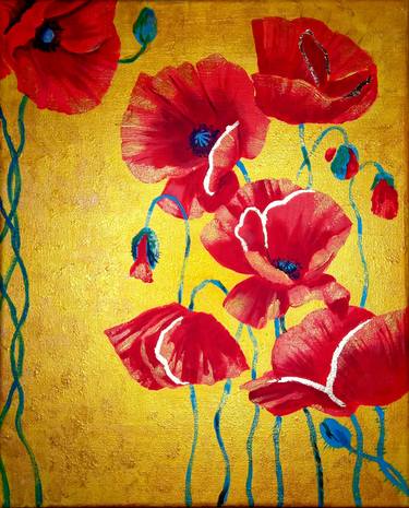 Poppy Painting Original Acrylic Flower Painting Canvas Wall Art thumb