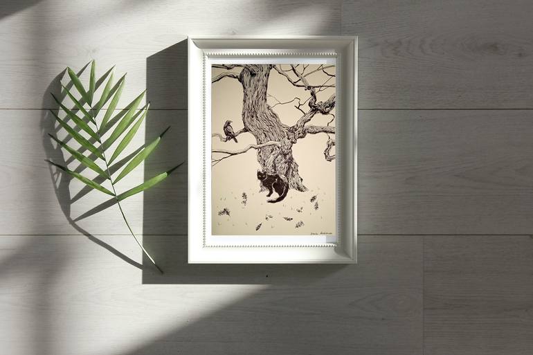 Original Black & White Cats Drawing by Daria Riabinina