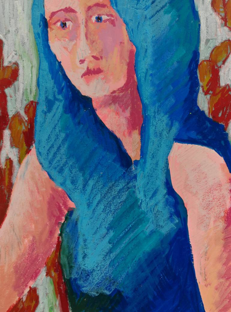 Original Women Painting by Irina Petrova | Expressionism Art on Paper | Pink and blue flows