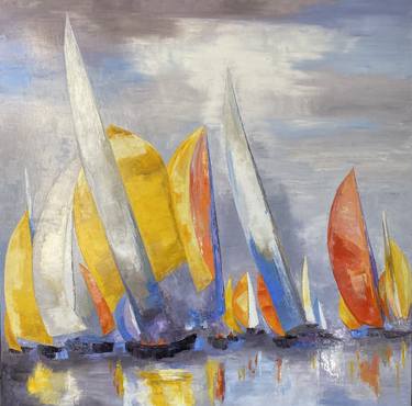 Original Figurative Boat Paintings by Laurence Mauviel