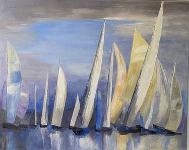 Original Figurative Boat Paintings by Laurence Mauviel