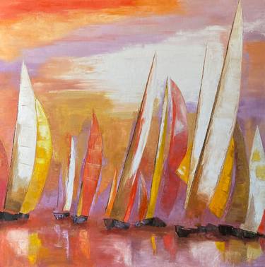 Original Figurative Boat Paintings by Laurence Mauviel