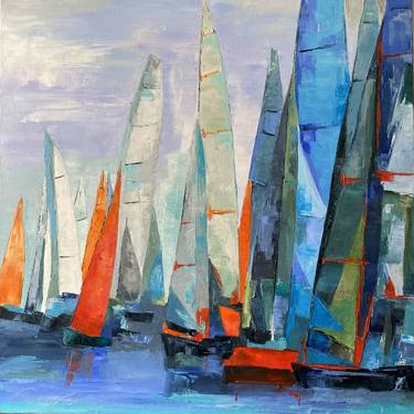 Original Figurative Boat Paintings by Laurence Mauviel