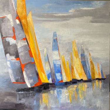 Original Figurative Sailboat Paintings by Laurence Mauviel
