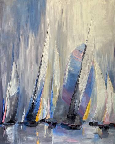 Original Figurative Sailboat Paintings by Laurence Mauviel