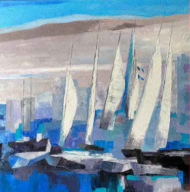 Original Abstract Sailboat Paintings by Laurence Mauviel