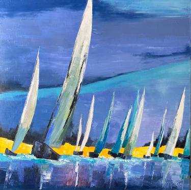 Original Figurative Sailboat Paintings by Laurence Mauviel