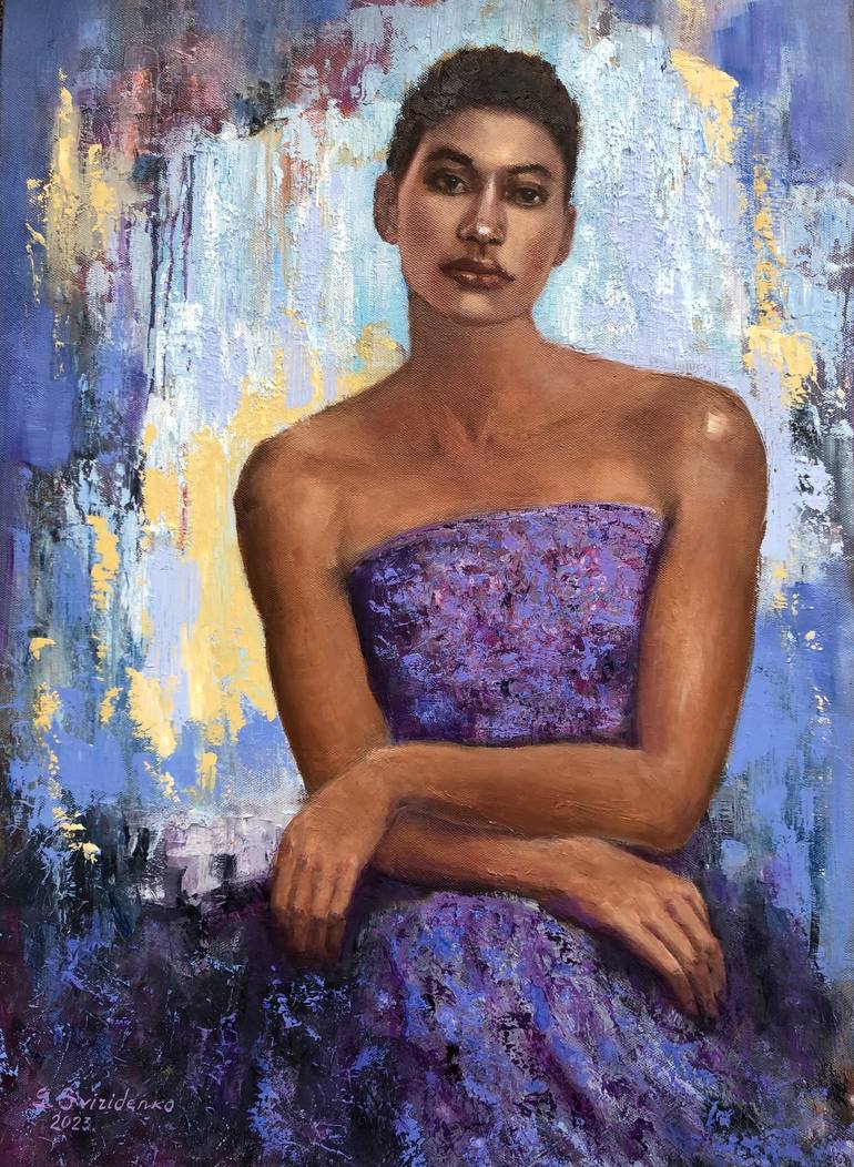 A Dark-skinned Woman In A Purple Dress Painting By Galina Sviridenko 