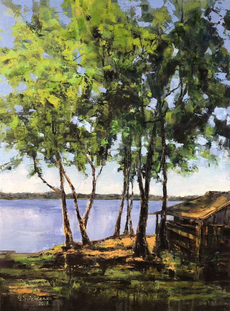 Original Landscape Painting by Galina Sviridenko | Contemporary Art on Canvas | Midday by the Lake