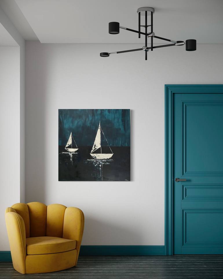 Original Abstract Sailboat Painting by Karima Dugrichilova