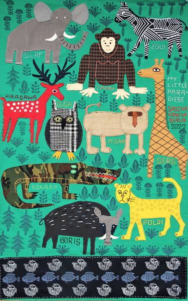 Original Folk Animal Collage by Aleksandra Koneva