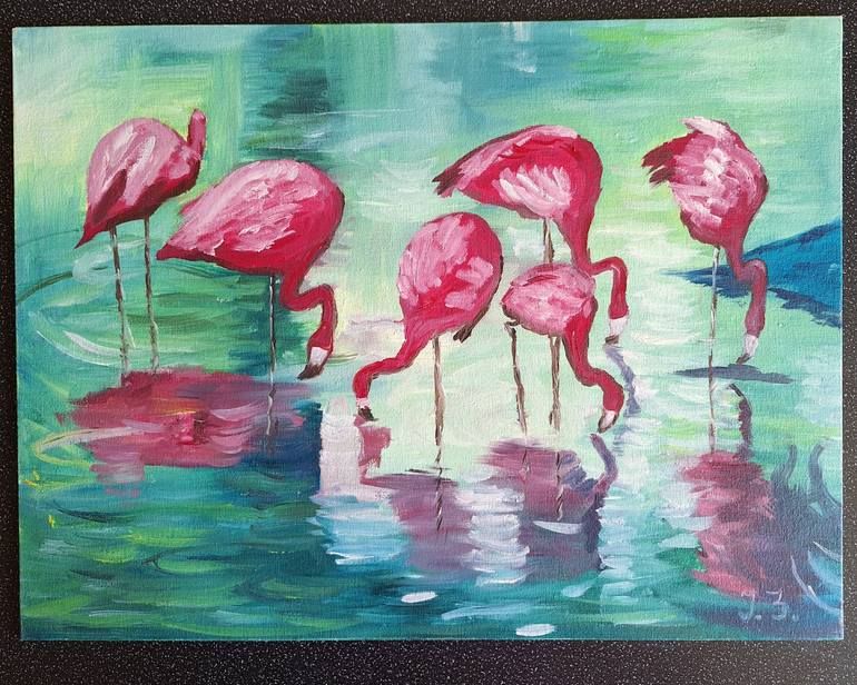 Pink flamingos Painting by Зинаида Игнатенко | Saatchi Art